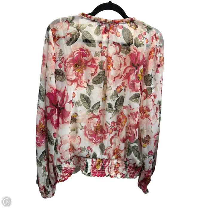 Blouse Long Sleeve By White House Black Market In Floral Print, Size: L