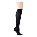 Knee-high compression sock in solid black, designed for wide calves, displayed on a mannequin leg.