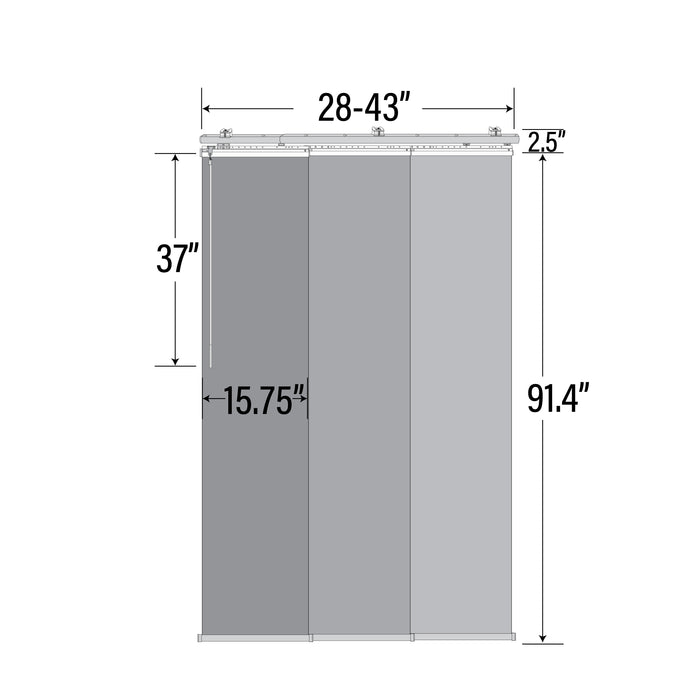 Embroidered Cadet 3-Panel Single Rail Panel Track Extendable 28"-43"W x 91.4"H, Panel width 15.75" - 80% LIGHT-FILTERING