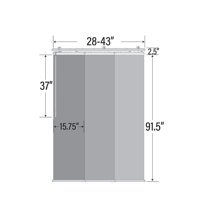 Embroidered Chiffon 3-Panel Single Rail Panel Track Extendable 28"-43"W x 91.4"H, Panel width 15.75" - 80% LIGHT-FILTERING