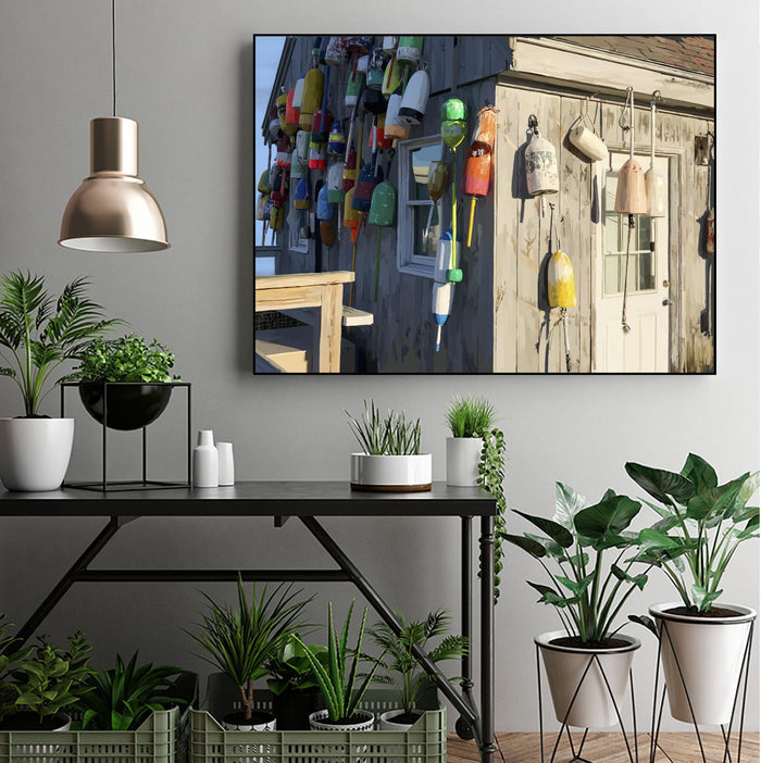 Hut on Badgers Island I by Emily Kalina on GIANT ART - pink coastal & tropical abstract