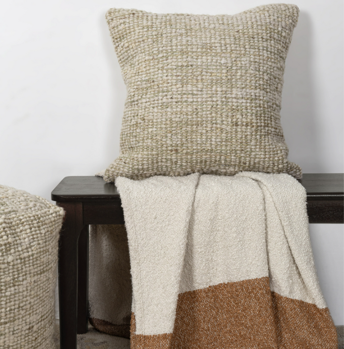 Ivory & Green Wool Pillow - 13 Hub Lane   |  Decorative Pillows