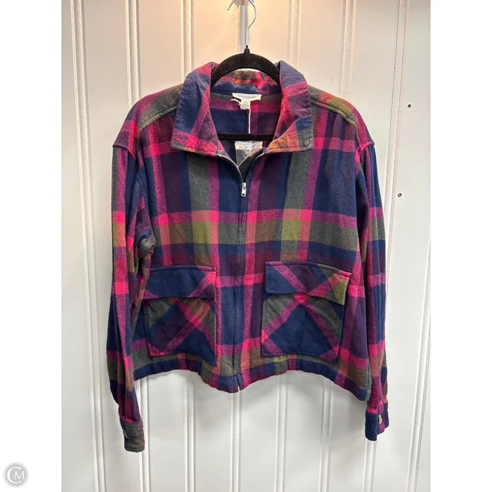 Jacket Shirt By Beachlunchlounge In Plaid Pattern, Size: L