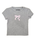 Katie J NYC Girls Gingham Bow Tee Girls Casual Tops Katie J NYC Heather Grey Y/S (7/8)