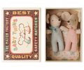 Maileg Baby Twins in Checker Print in a Matchbox