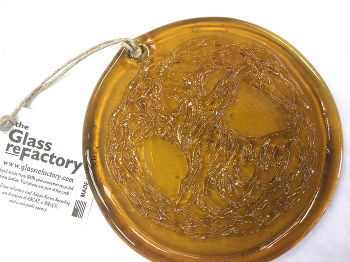RECEYCLED GLASS SUN CATCHER- TREE OF LIFE- AMBER