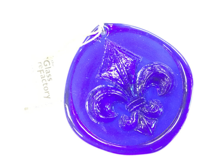 RECYCLED GLASS SUN CATCHER- FLEUR DE LIS, BLUE