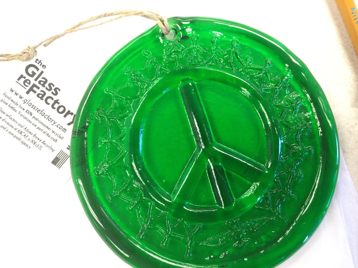 RECYCLED GLASS SUN CATCHER- PEACE SIGN