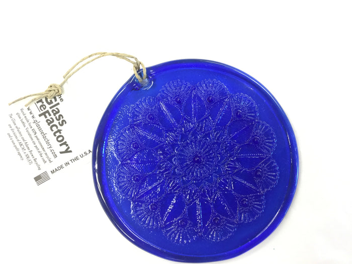 RECYCLED GLASS SUN CATCHER MANDALA- BLUE