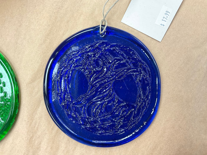 RECYCLED GLASS SUN CATCHER TREE OF LIFE- BLUE